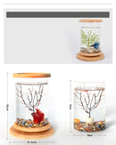 Small Office Glass Aquarium Bamboo Base Mini Fish Tank Decoration Fish Bowl