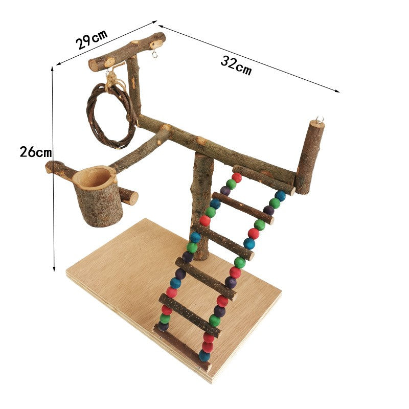 Solid Wood Parrot Station Frame Training Bird Shelf Toys