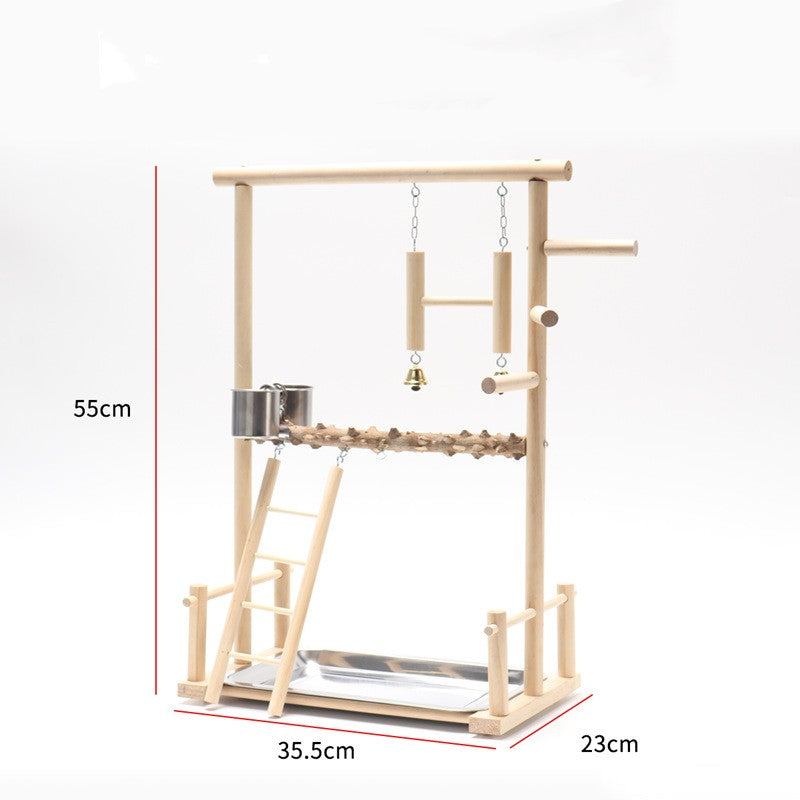 Bird Playground Interactive Platform Stand Pole Wood Frame