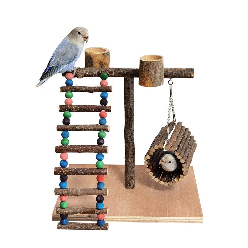 Solid Wood Parrot Station Frame Training Bird Shelf Toys