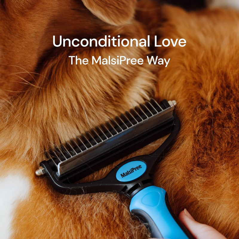 Dog Grooming Brush for Shedding - 2 in 1 Deshedding Tool and Undercoat Rake for Long and Short Haired Dogs with Double Coat - Dematting Comb and Pet Hair Deshedder Supplies (Large, Blue)