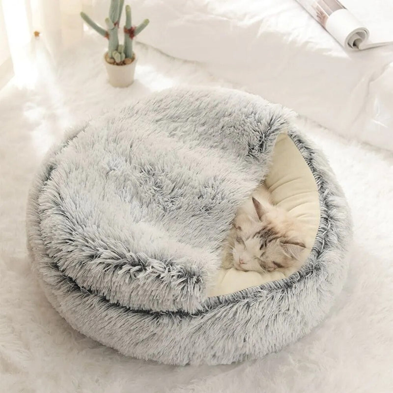 Warm Long Plush Pet Bed Enclosed round Cat Cushion Comfortable Sleep Bag Cat Nest Kennel for Small Pet