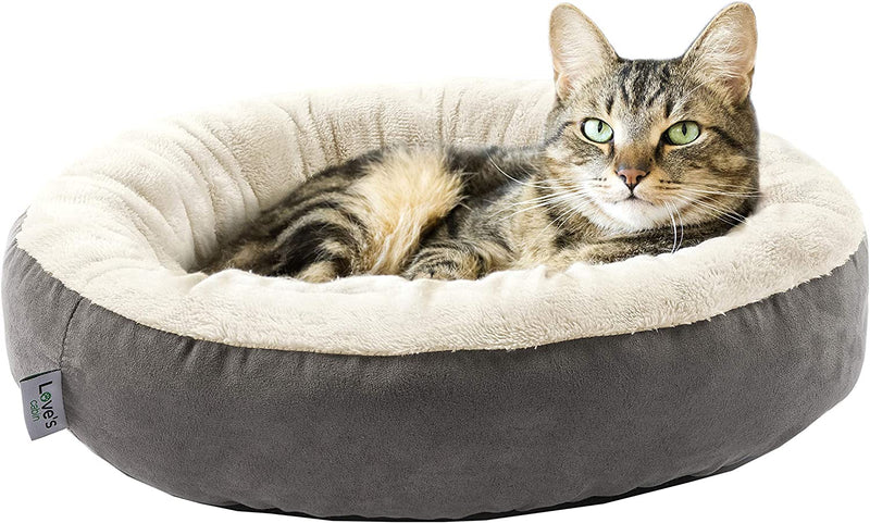 round Donut Cat and Dog Cushion Bed, 20In Pet Bed for Cats or Small Dogs, Anti-Slip & Water-Resistant Bottom, Super Soft Durable Fabric Pet Beds, Washable Luxury Cat & Dog Bed Gray