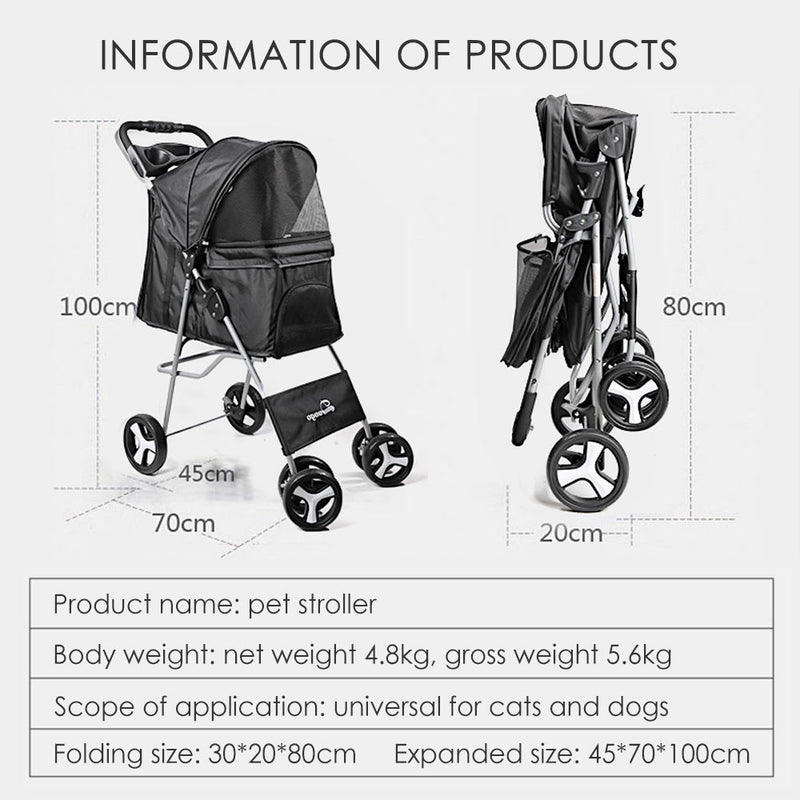 Pet Stroller Carrier for Dogs Detachable Baby Stroller Dog Pull Cart Double Layer Lightweight Four Wheel Shock Absorption