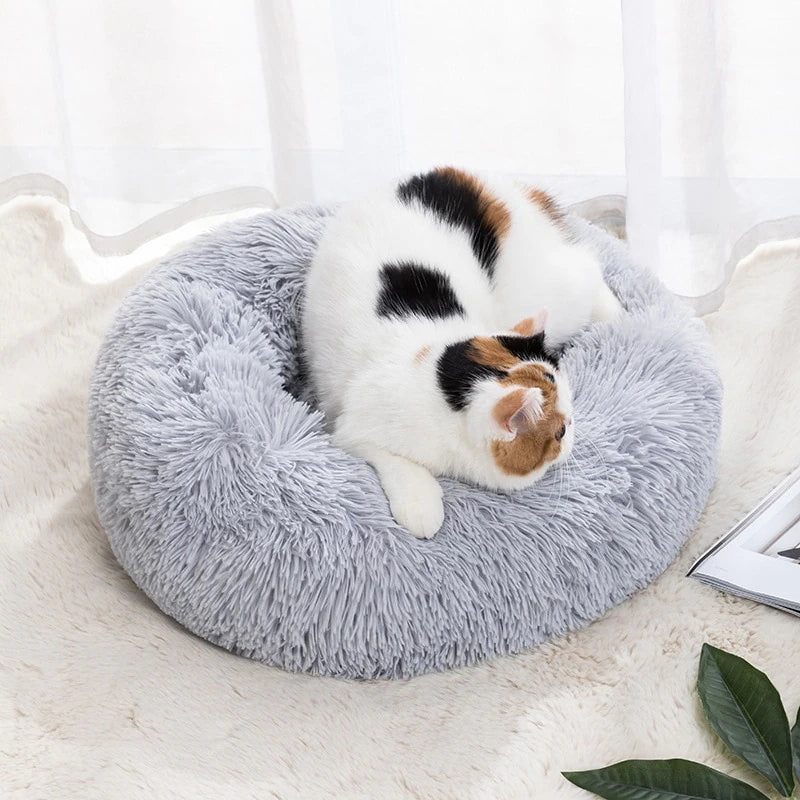 Cat Nest round Soft Shaggy Mat Indoor Dog Cat Bed Pet Supplies Removable Machine Washable Pillow Bed for Small Pets