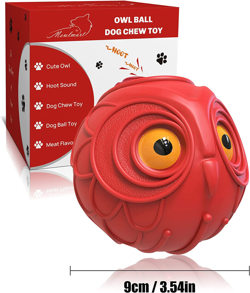 Giggle Ball for Dogs Indestructible Dog Toys for Aggressive Chewers Dog Ball Toy for Puppy Medium Large Dogs Natural Rubber Cute Owl Hoot Fun Giggle Sounds When Rolled or Shaken (Red Owl)