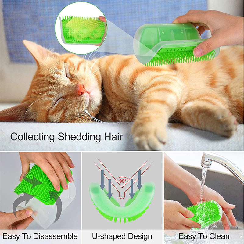 Cat Self Groomer with Catnip Soft Cats Wall Corner Massage Cat Comb Brush Rubs the Face with a Tickling Comb Pet Grooming Supply