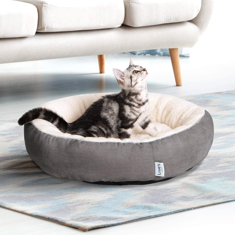 round Donut Cat and Dog Cushion Bed, 20In Pet Bed for Cats or Small Dogs, Anti-Slip & Water-Resistant Bottom, Super Soft Durable Fabric Pet Beds, Washable Luxury Cat & Dog Bed Gray