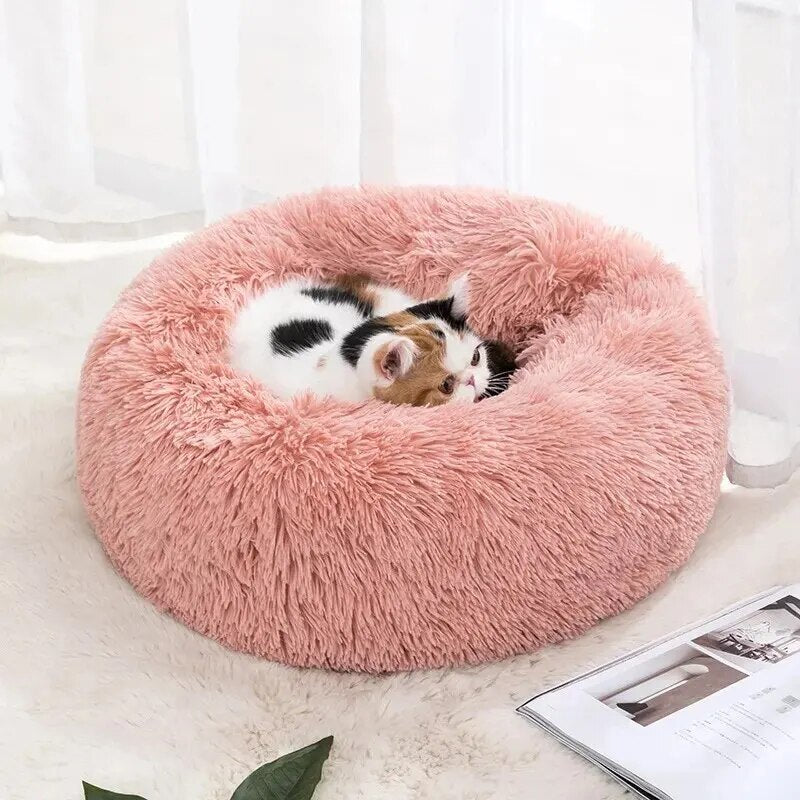 Cat Nest round Soft Shaggy Mat Indoor Dog Cat Bed Pet Supplies Removable Machine Washable Pillow Bed for Small Pets