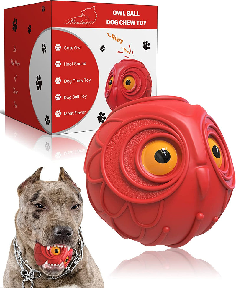 Giggle Ball for Dogs Indestructible Dog Toys for Aggressive Chewers Dog Ball Toy for Puppy Medium Large Dogs Natural Rubber Cute Owl Hoot Fun Giggle Sounds When Rolled or Shaken (Red Owl)