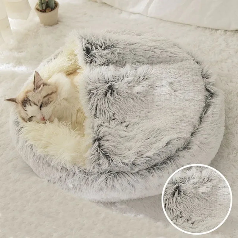 Warm Long Plush Pet Bed Enclosed round Cat Cushion Comfortable Sleep Bag Cat Nest Kennel for Small Pet