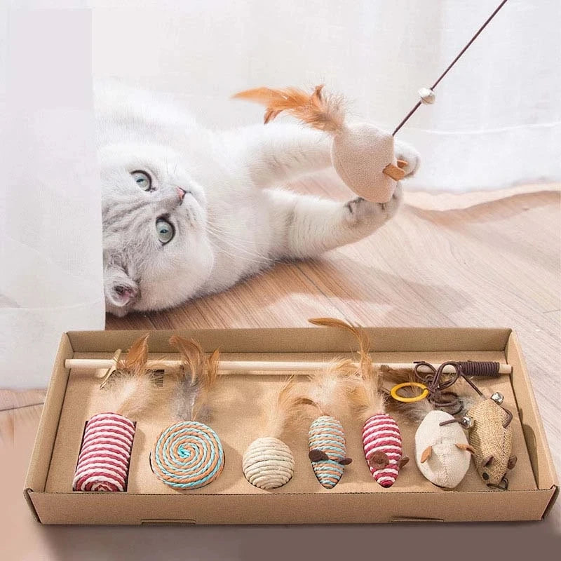 "Interactive Feather Fishing Rod Set for Cats - Fun and Cute Pet Toy with Mouse Paw Games - Durable Wooden Stick - High-Quality Linen Material - Ideal for Pet Entertainment - Dropship Available"