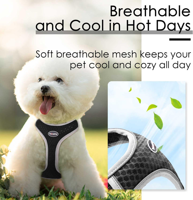 Reflective Breathable Soft Air Mesh No Pull Puppy Choke Free over Head Vest Ventilation Harness for Puppy Small Medium Dogs and Cats (Black,M)